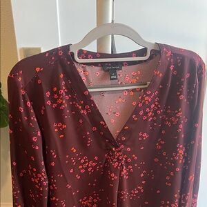 Ann Taylor Burgundy Floral V-Neck Top